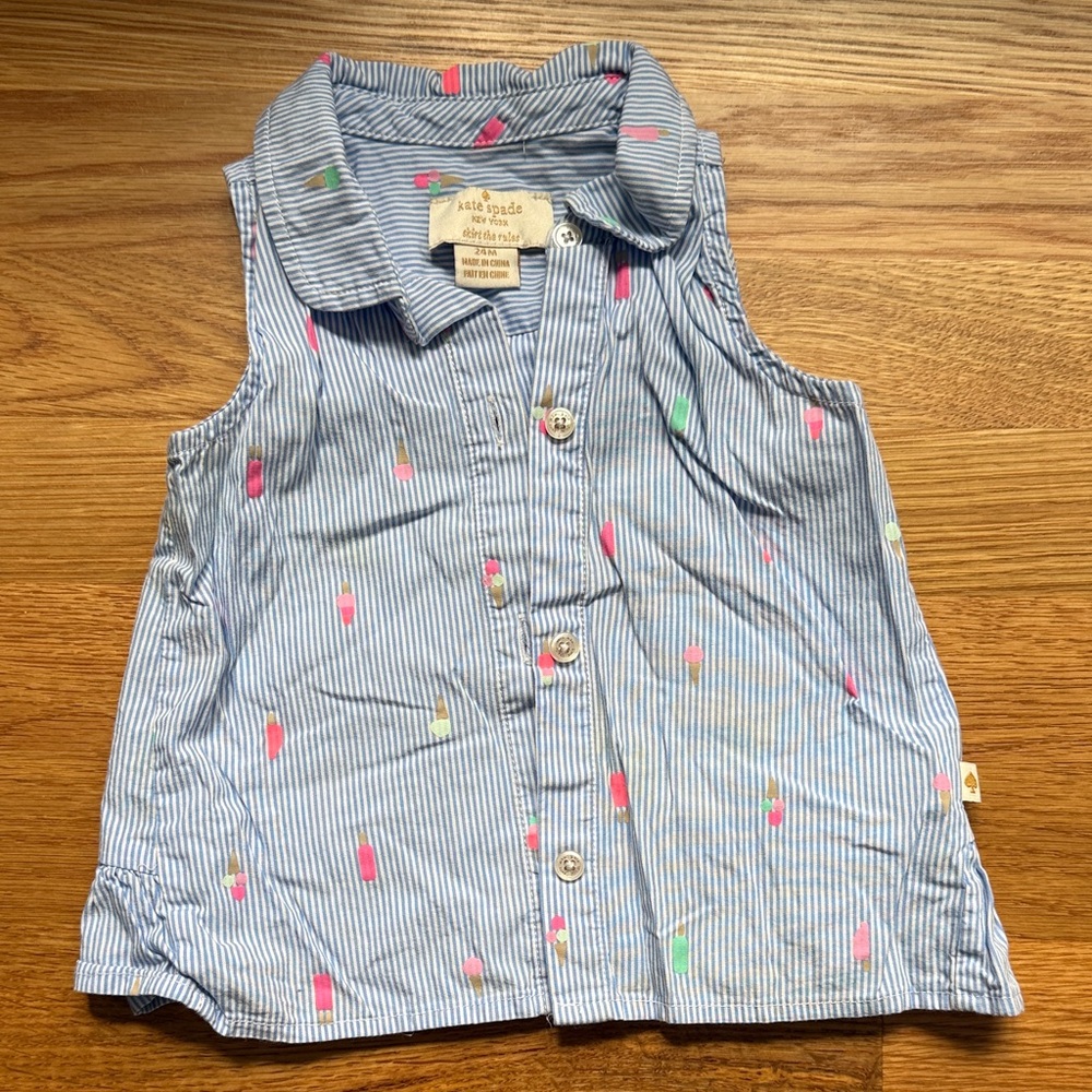 kate spade Blue & White Striped Sleeveless Button-Up Top with Popsicle Print